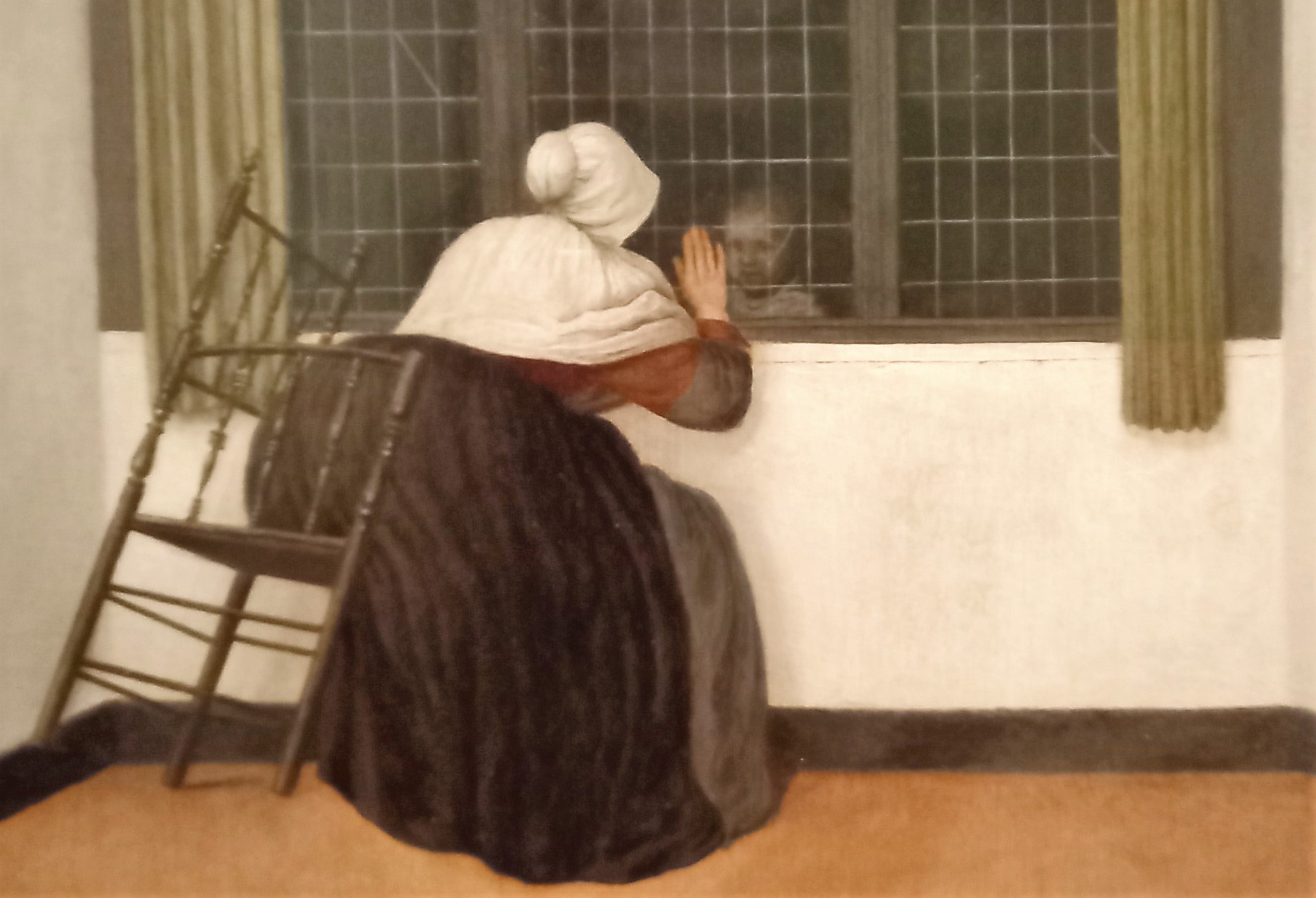 Jacob Vrel, vrouw tuurt door ruit